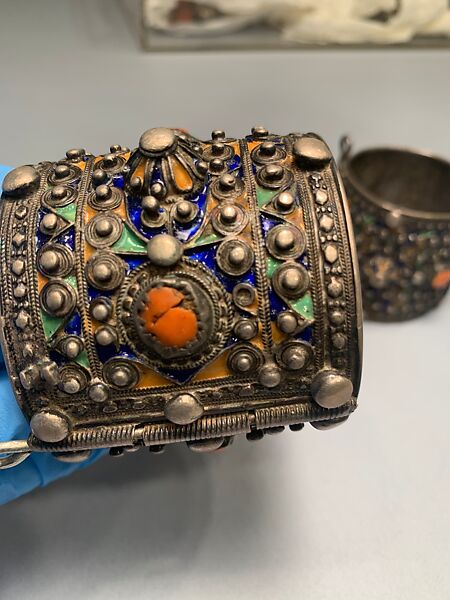 Bracelet, One of a Pair, Silver, enamel, stones