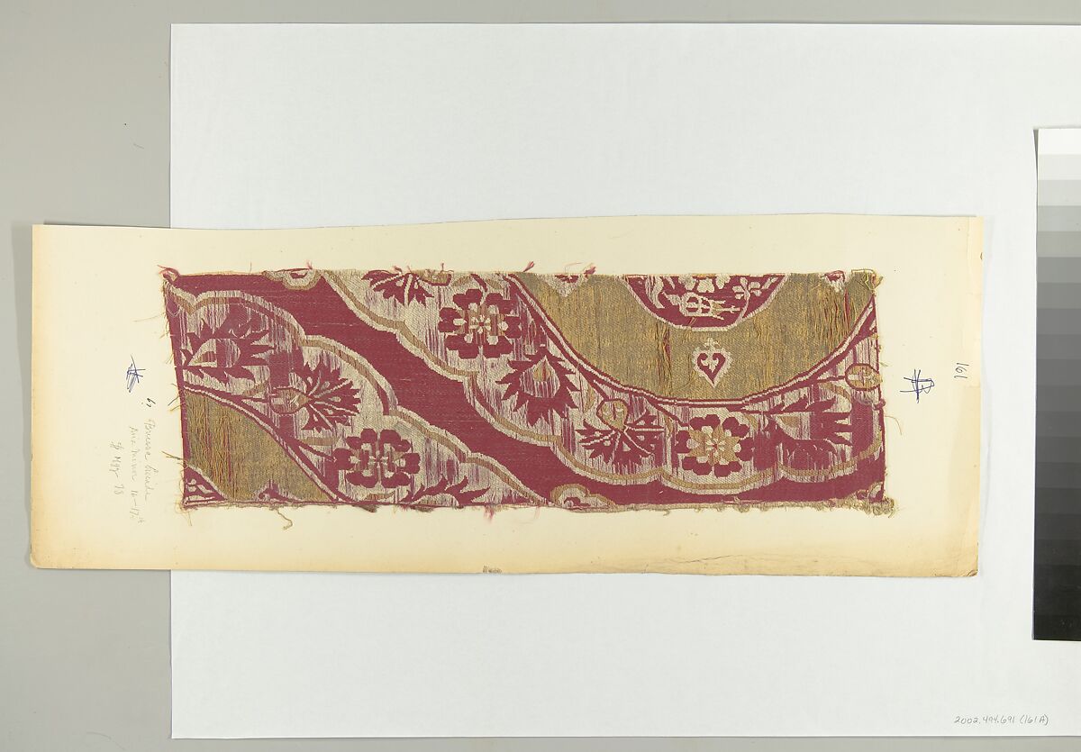 Textile Fragment, Silk, metal thread