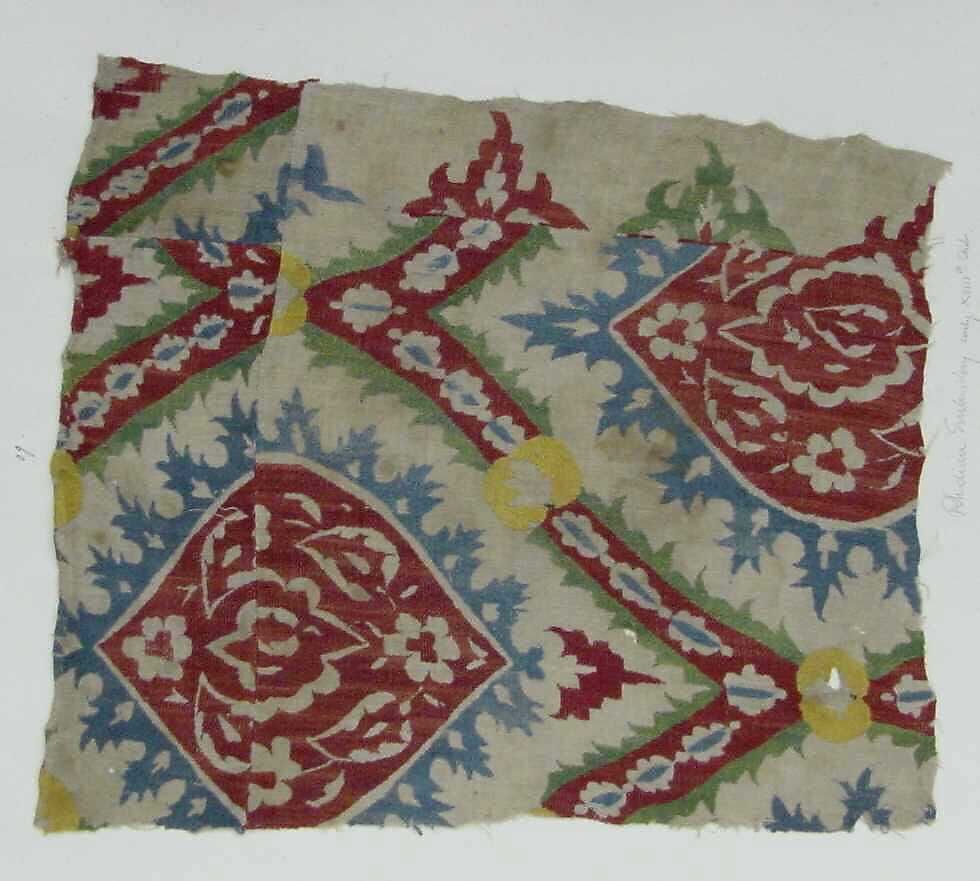 Textile Fragment, Silk, cotton; embroidered