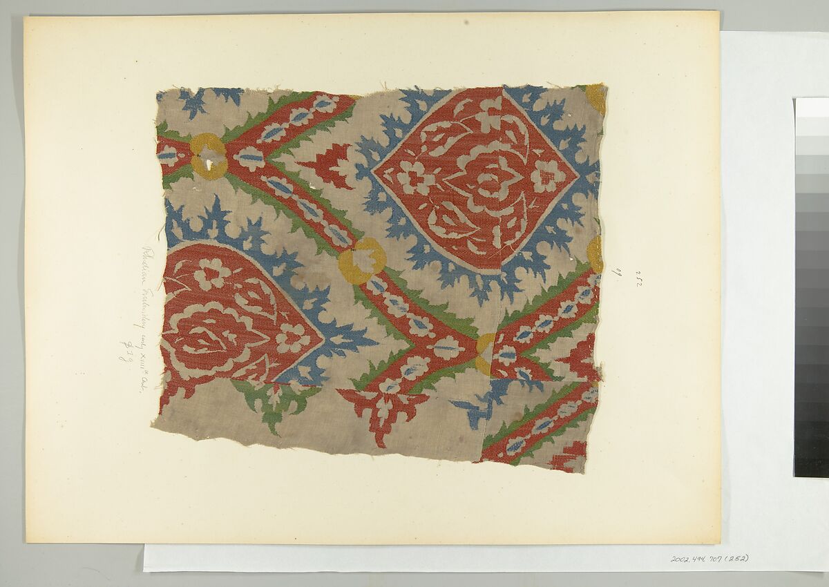 Textile Fragment, Silk, cotton; embroidered 