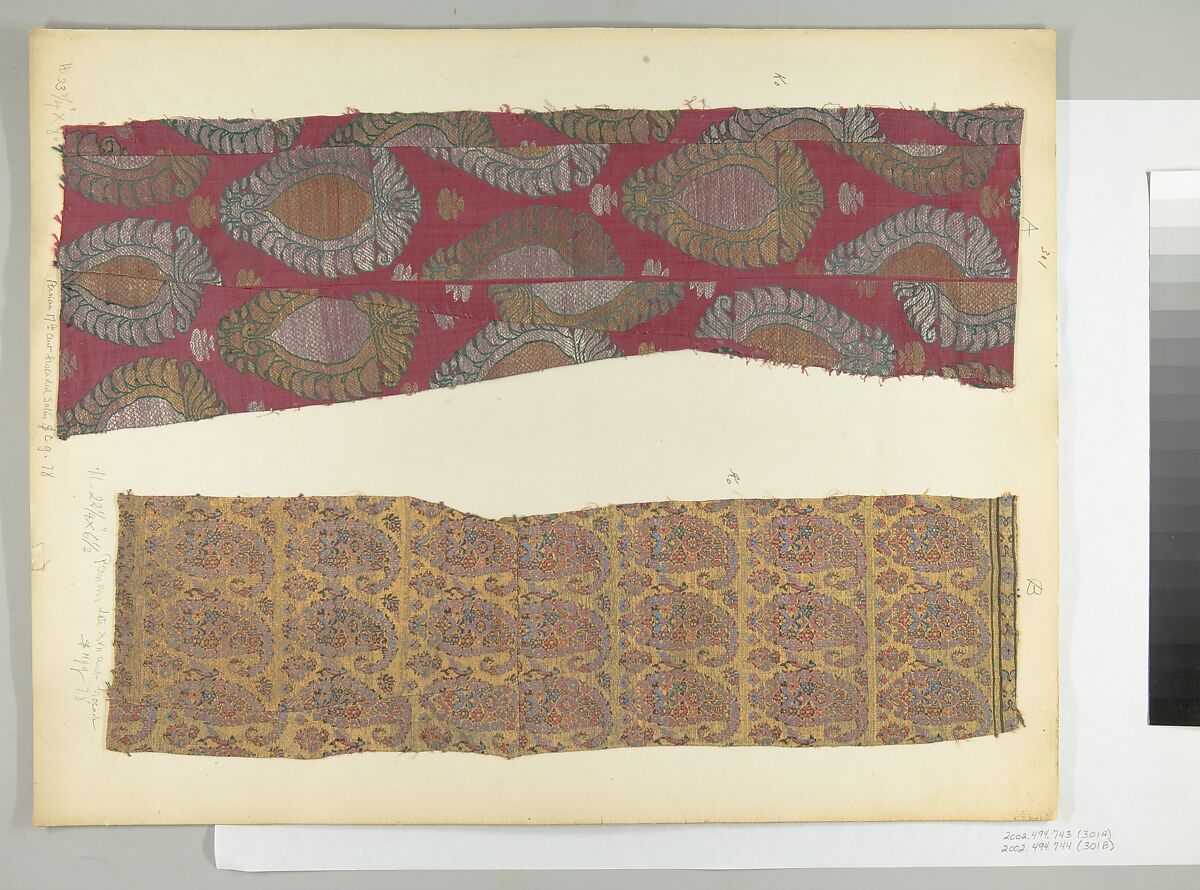Textile Fragment, Silk, metal wrapped thread; brocaded, pieced