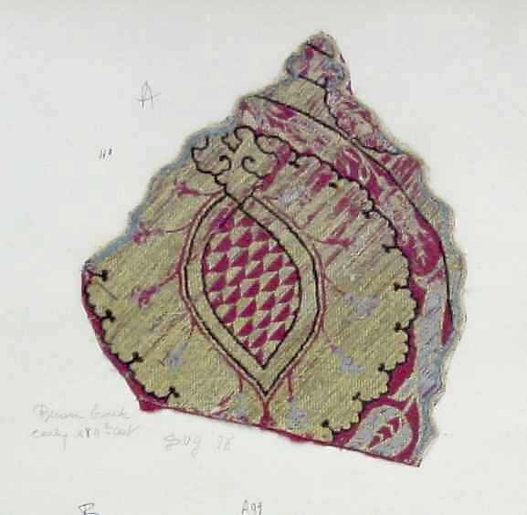 Textile Fragment, Silk, metal thread 