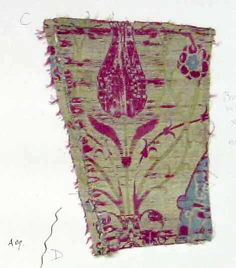 Textile Fragment, Silk, metal thread 