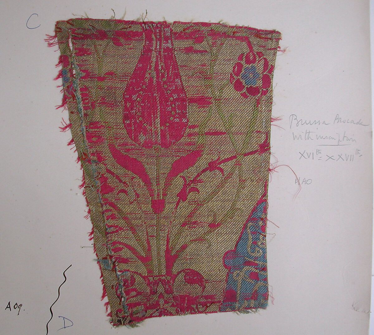 Textile Fragment, Silk, metal thread