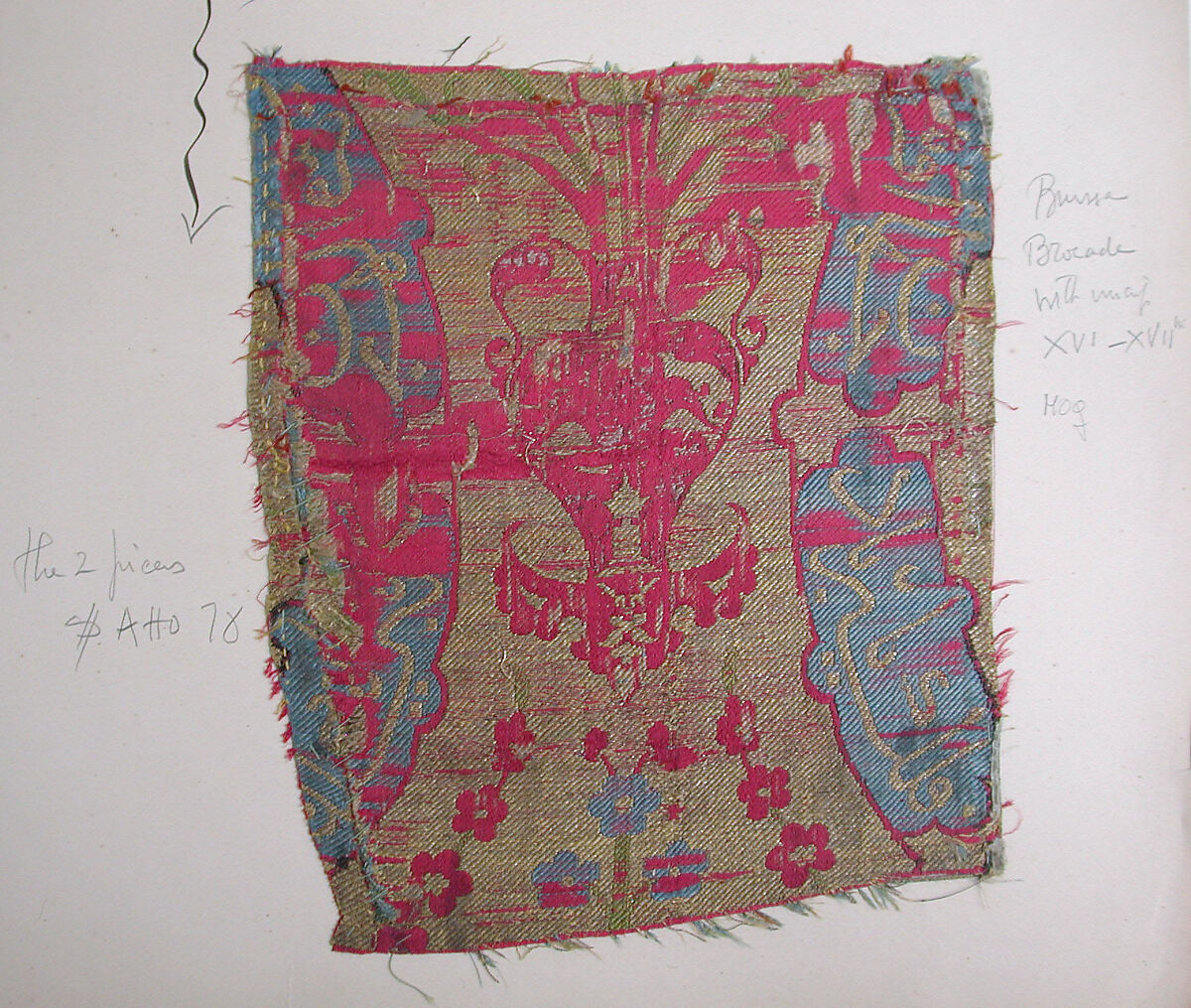 Textile Fragment, Silk, metal thread 