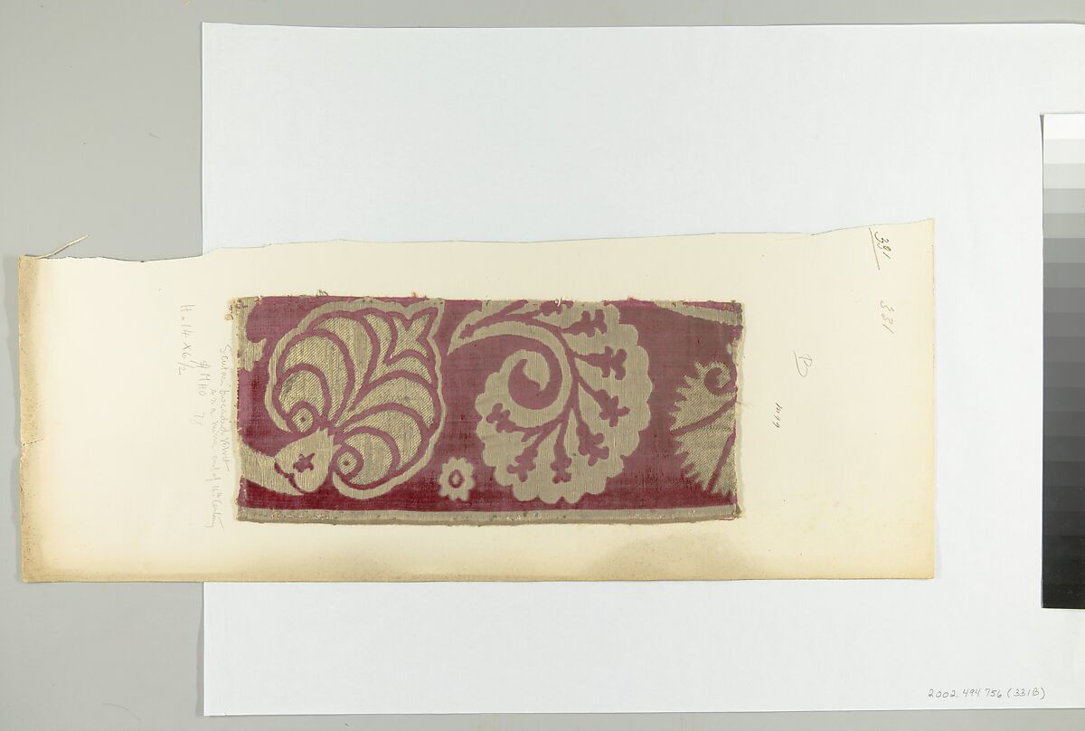 Textile Fragment, Silk, metal thread