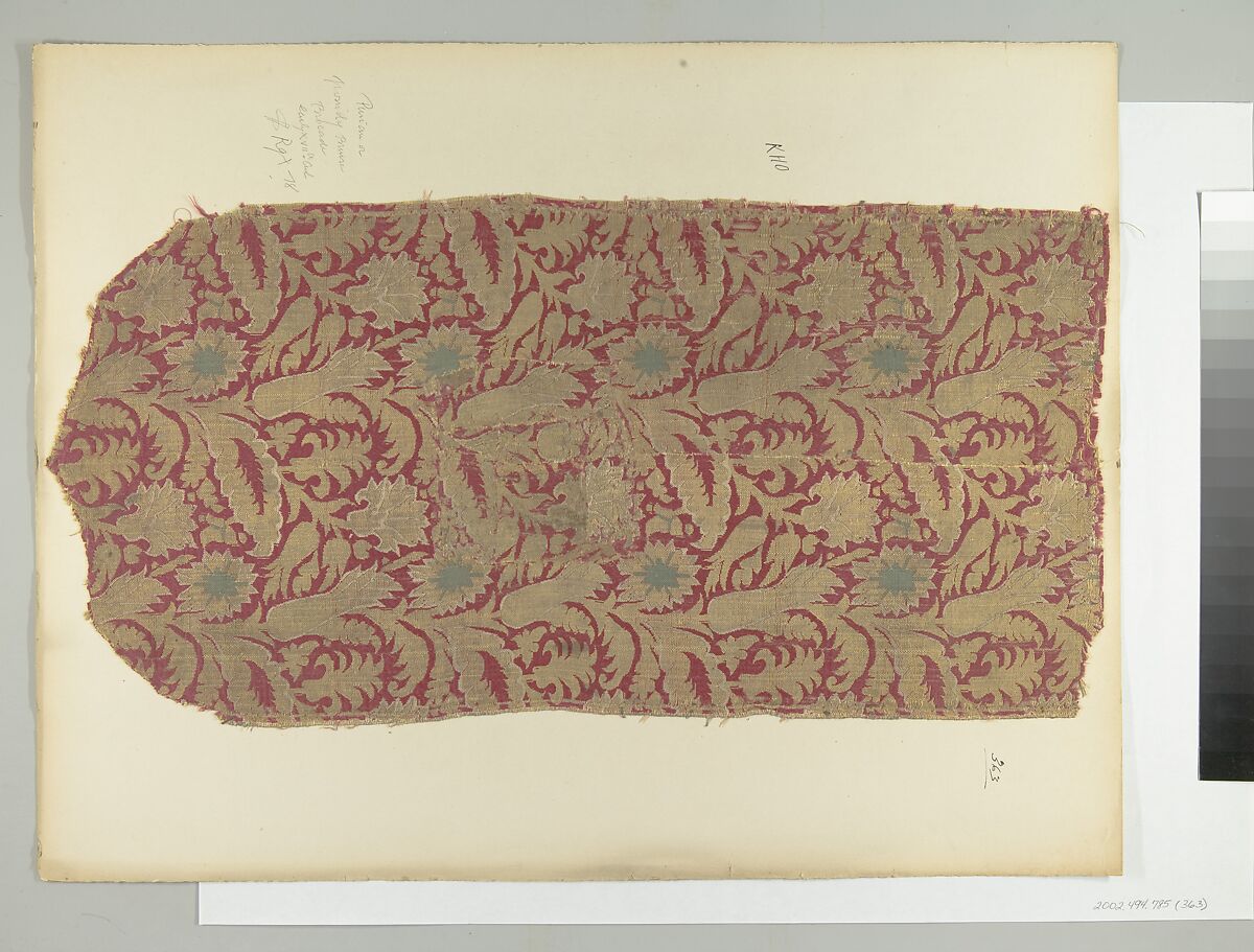 Textile Fragment, Silk, metal thread