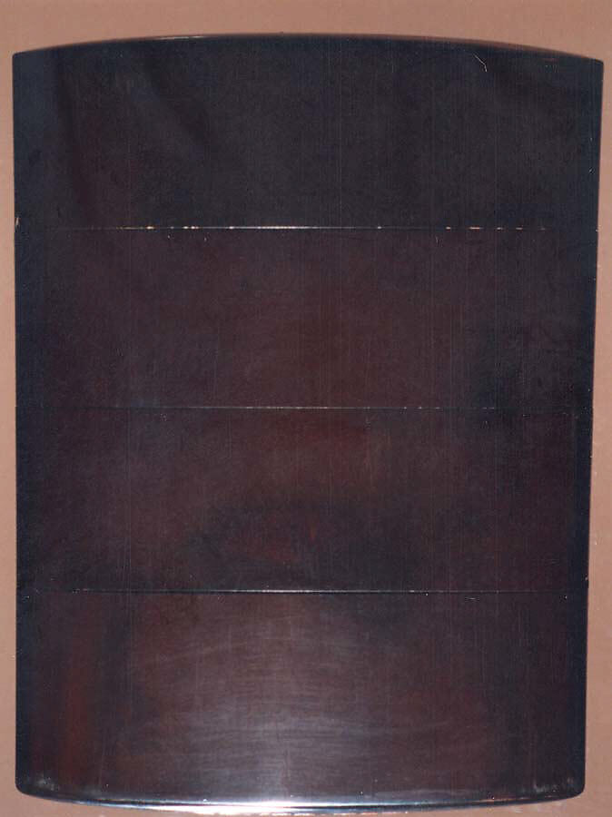 Case (Inrō) with Design of Six Immortal Poets, Kajikawa School, Gold and silver maki-e with black and red lacquer relief and mother-of-pearl inlay; Ojime: bronze Bodhidharma; Netsuke: carved lacquer Chinese children and auspicious symbols, Japan