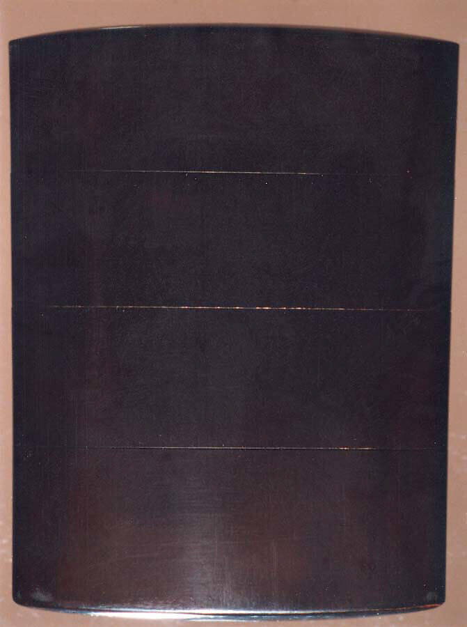 Case (Inrō) with Design of Six Immortal Poets, Kajikawa School, Gold and silver maki-e with black and red lacquer relief and mother-of-pearl inlay; Ojime: bronze Bodhidharma; Netsuke: carved lacquer Chinese children and auspicious symbols, Japan