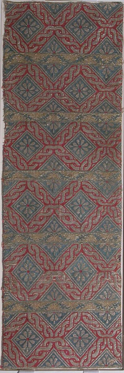 Textile Fragment, Silk, metal wrapped thread; taqueté (seraser)