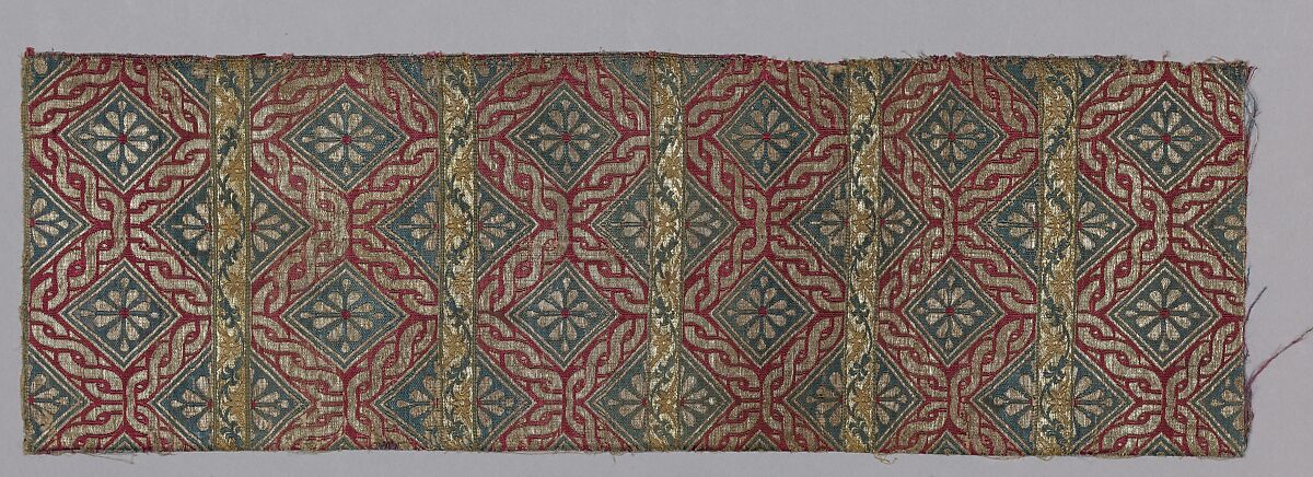 Textile Fragment, Silk, metal wrapped thread; taqueté (seraser) 