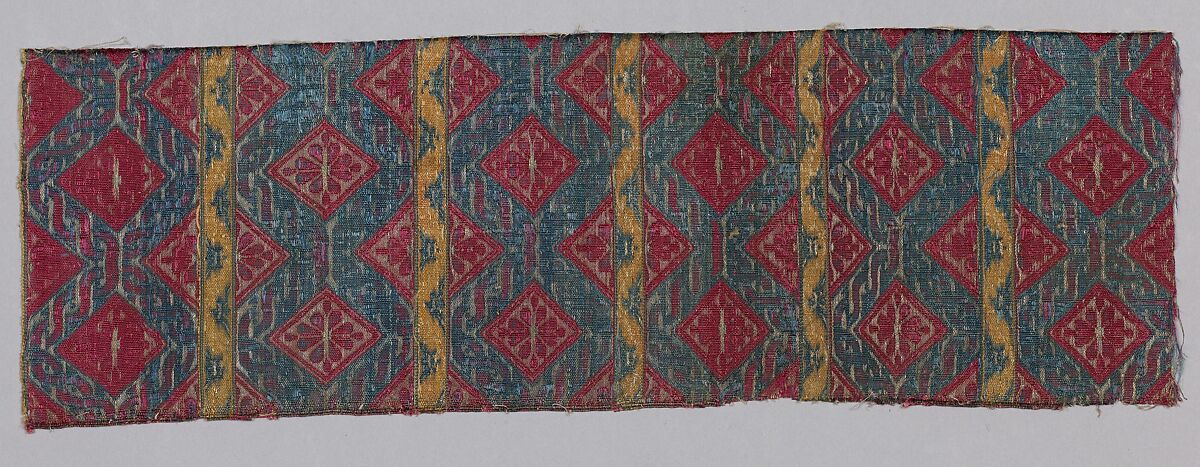 Textile Fragment, Silk, metal wrapped thread; taqueté (seraser)