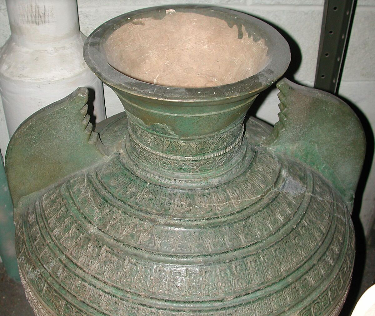 Jar, Earthenware; partly glazed, molded