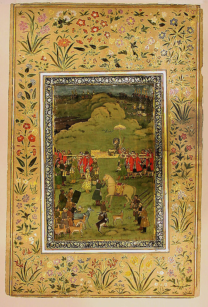 The Emperor Aurangzeb Carried on a Palanquin, Painting by Bhavanidas (active ca. 1700–1748), Opaque watercolor and gold on paper