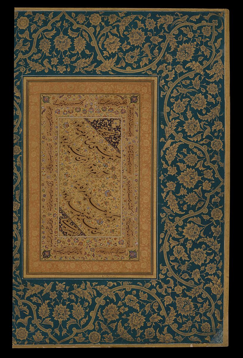 recto: "Portrait of Raja Suraj Singh Rathor", verso: Page of Calligraphy. Folio from the Shah Jahan Album, Painting by Bishan Das, Ink, opaque watercolor, and gold on paper