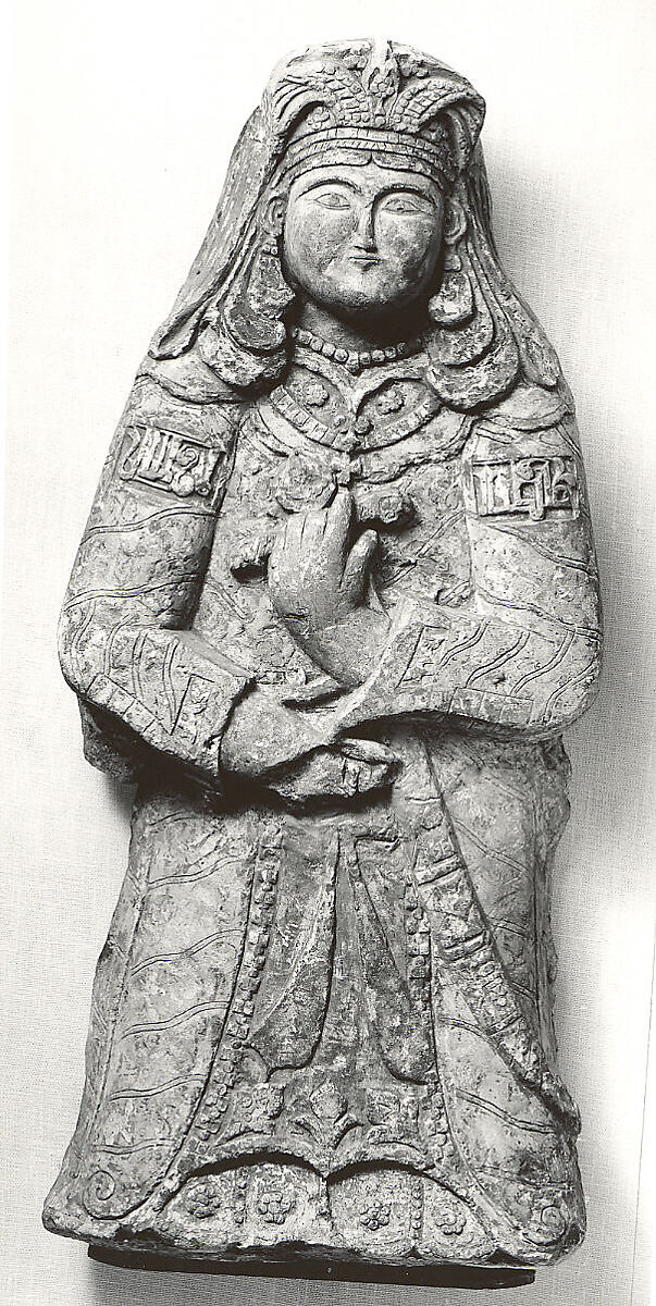 Standing Figure with Feathered Headdress, Gypsum plaster; modeled, carved, polychrome-painted, gilded