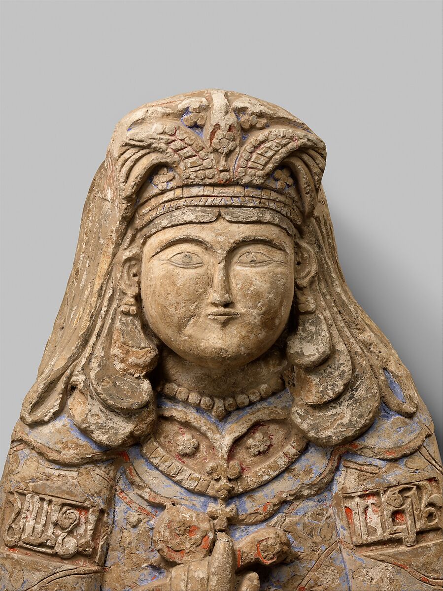 Standing Figure with Feathered Headdress, Gypsum plaster; modeled, carved, polychrome-painted, gilded