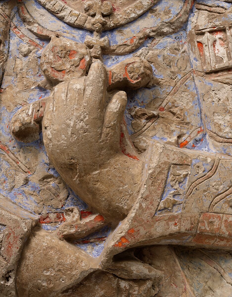 Standing Figure with Feathered Headdress, Gypsum plaster; modeled, carved, polychrome-painted, gilded