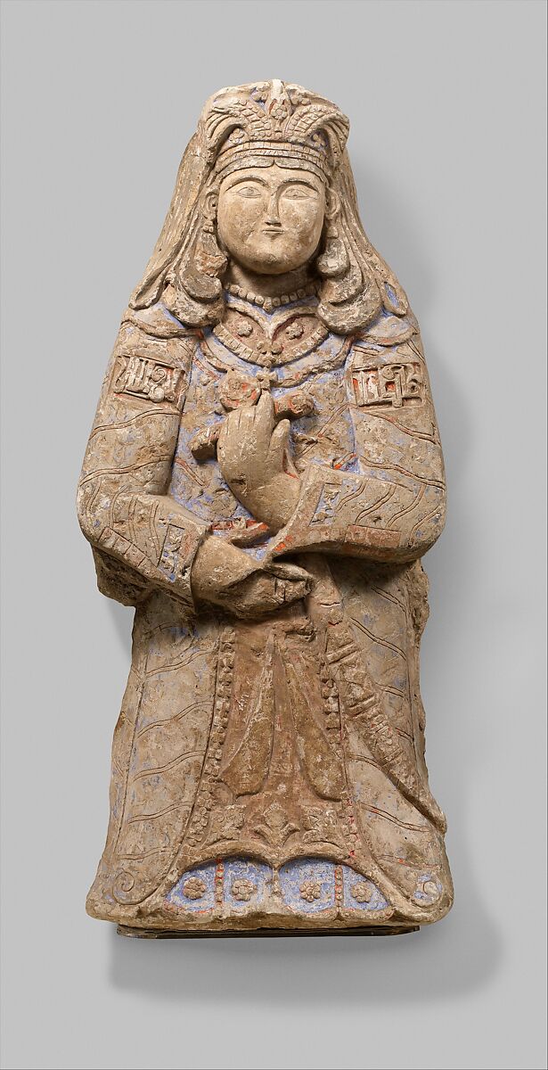 Standing Figure with Feathered Headdress, Gypsum plaster; modeled, carved, polychrome-painted, gilded 