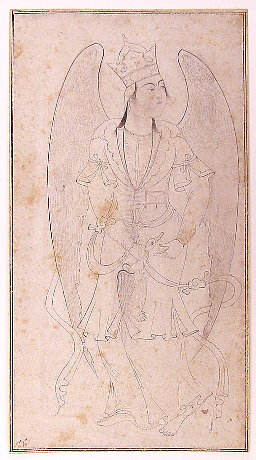 Drawing of an Angel, Ink and gold on paper