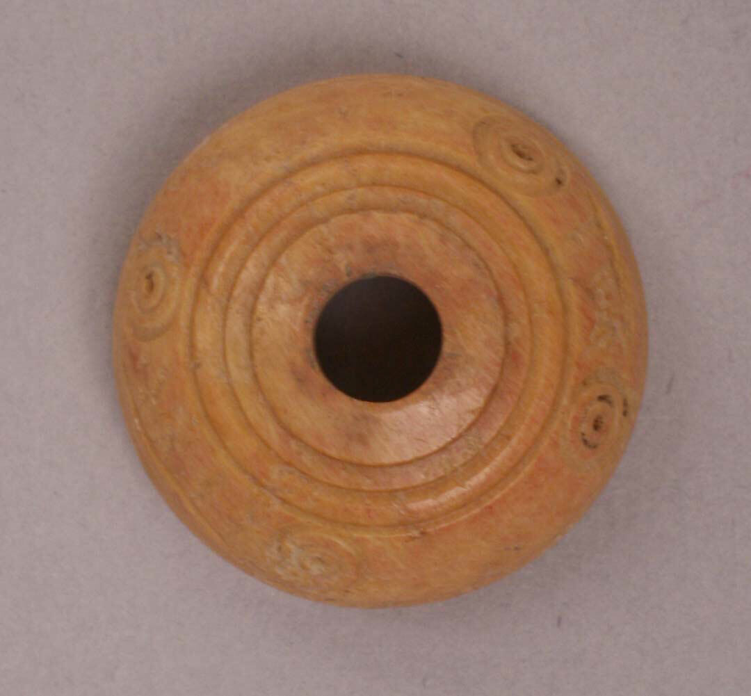 Button or Bead, Bone; tinted, incised, and inlaid with paint 