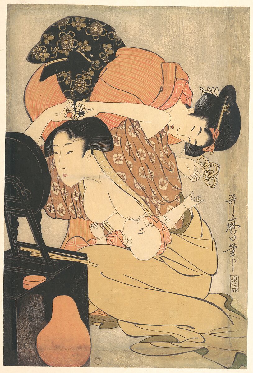 Woman and Child, Kitagawa Utamaro (Japanese, ca. 1754–1806), Woodblock print; ink and color on paper, Japan 