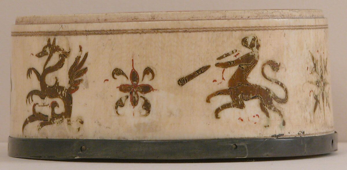 Box, Ivory; painted; silver mounts