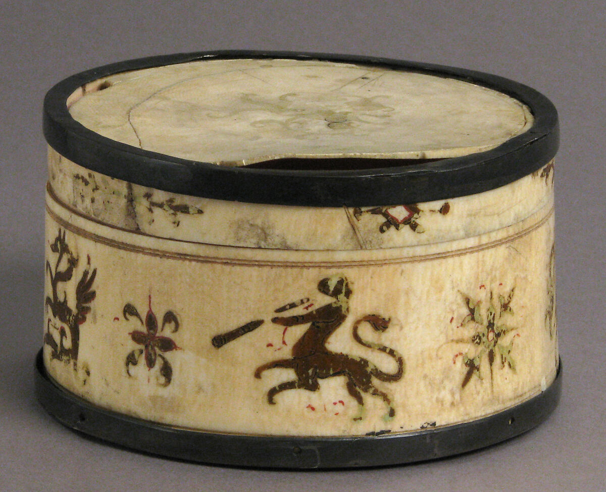 Box, Ivory; painted; silver mounts