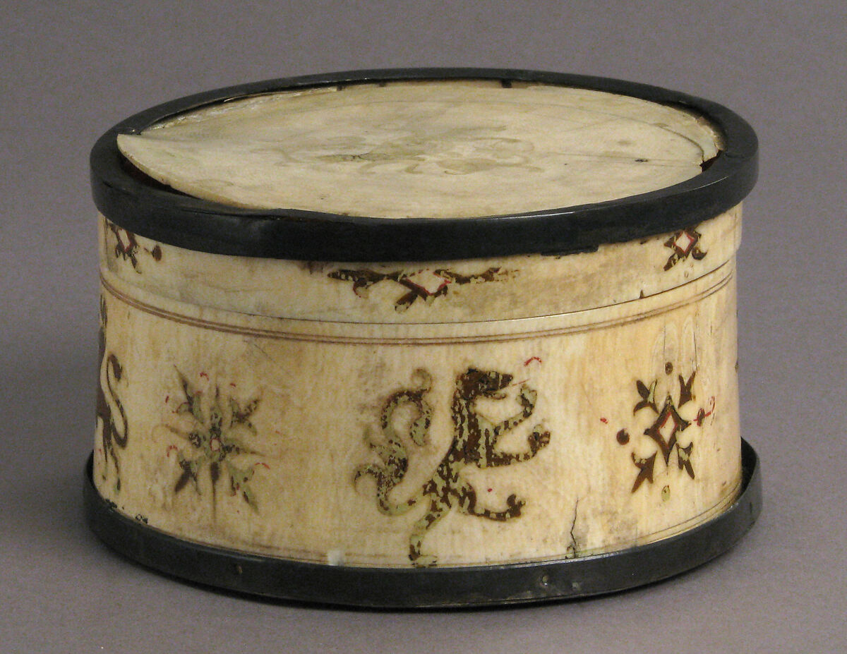 Box, Ivory; painted; silver mounts