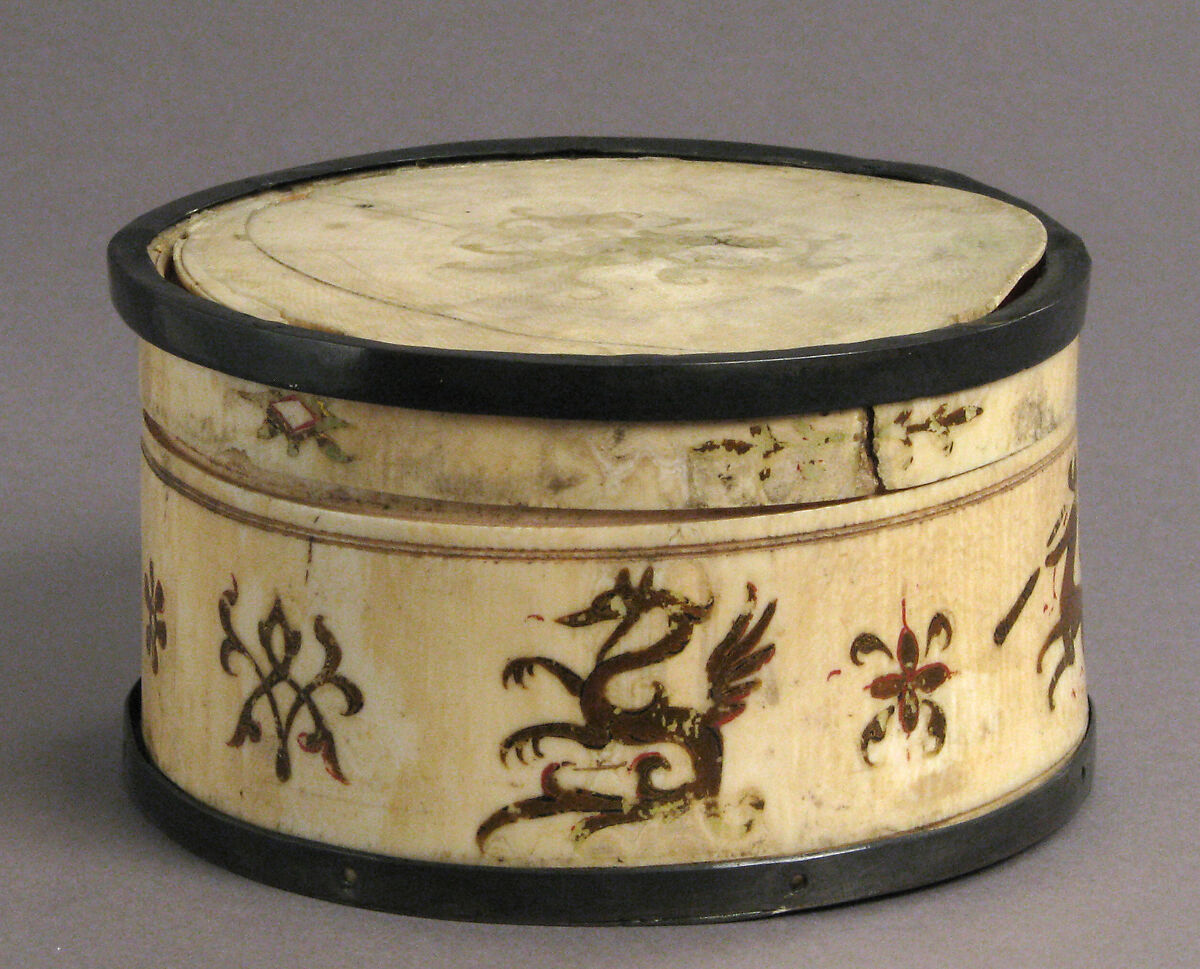 Box, Ivory; painted; silver mounts