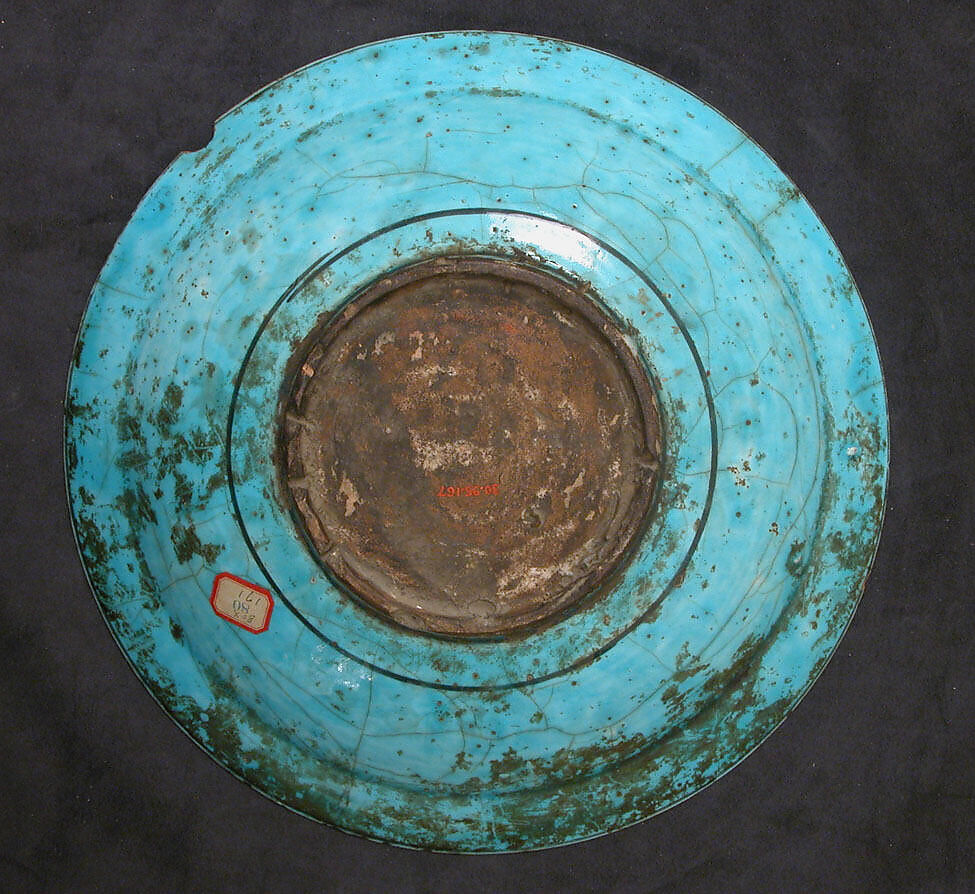 Plate, Stonepaste; painted in black under turquoise glaze
