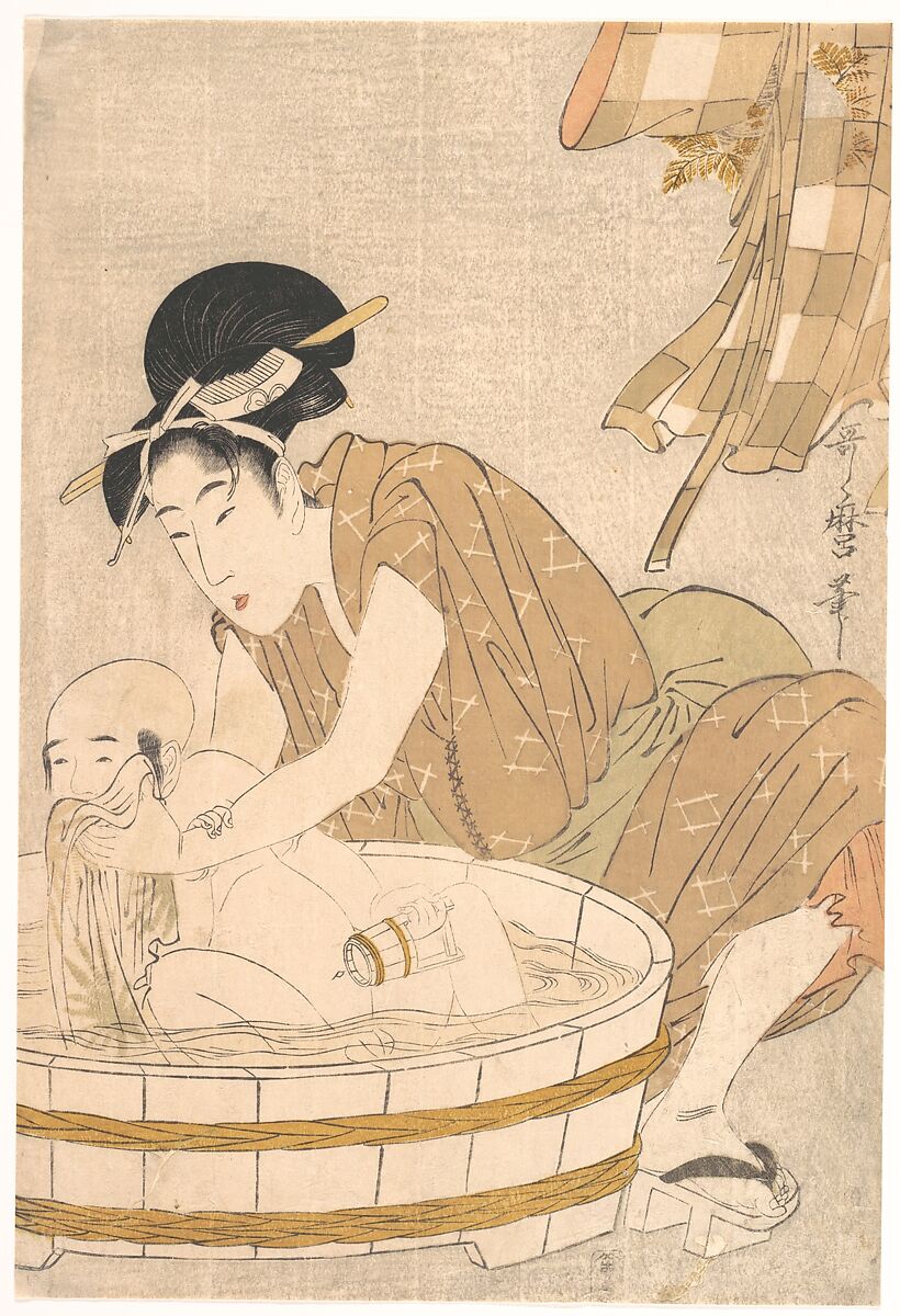 Bathtime (Gyōzui), Kitagawa Utamaro (Japanese, ca. 1754–1806), Woodblock print; ink and color on paper, Japan 