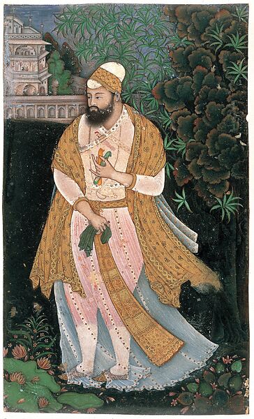 Sultan Ibrahim Adil Shah II Holding Castanets, Attributed to the "Bodleian painter", Ink, opaque watercolor, and gold on paper 