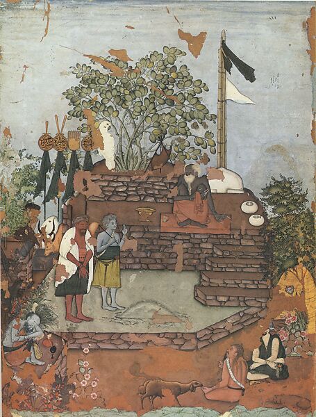 Dervish Receiving a Visitor, Attributed to "Bodleian painter", Ink, opaque watercolor, gold and silver on paper 