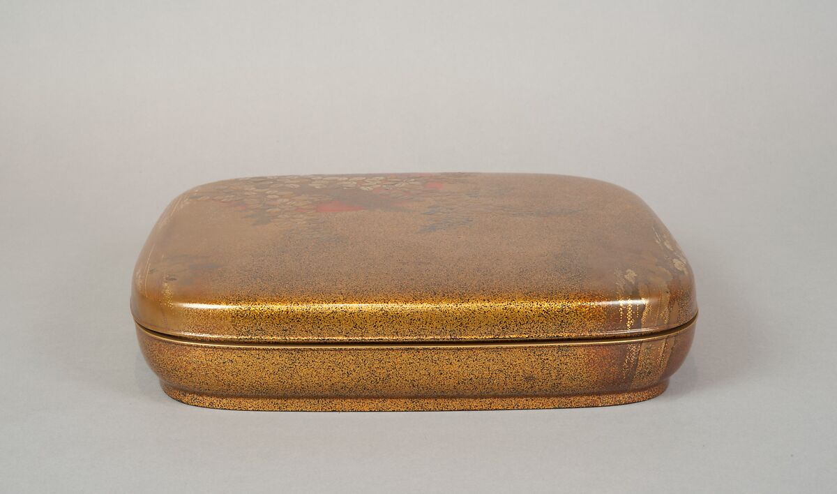 Writing Box with Design of Flowering Bush Clover and Sun, Gold, silver togidashimaki-e, hiramaki-e, takamaki-e, cut-out gold foil application, Japan