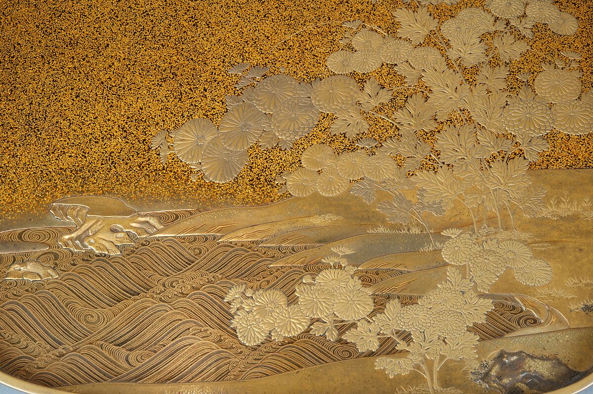 Writing Box with Design of Flowering Bush Clover and Sun, Gold, silver togidashimaki-e, hiramaki-e, takamaki-e, cut-out gold foil application, Japan