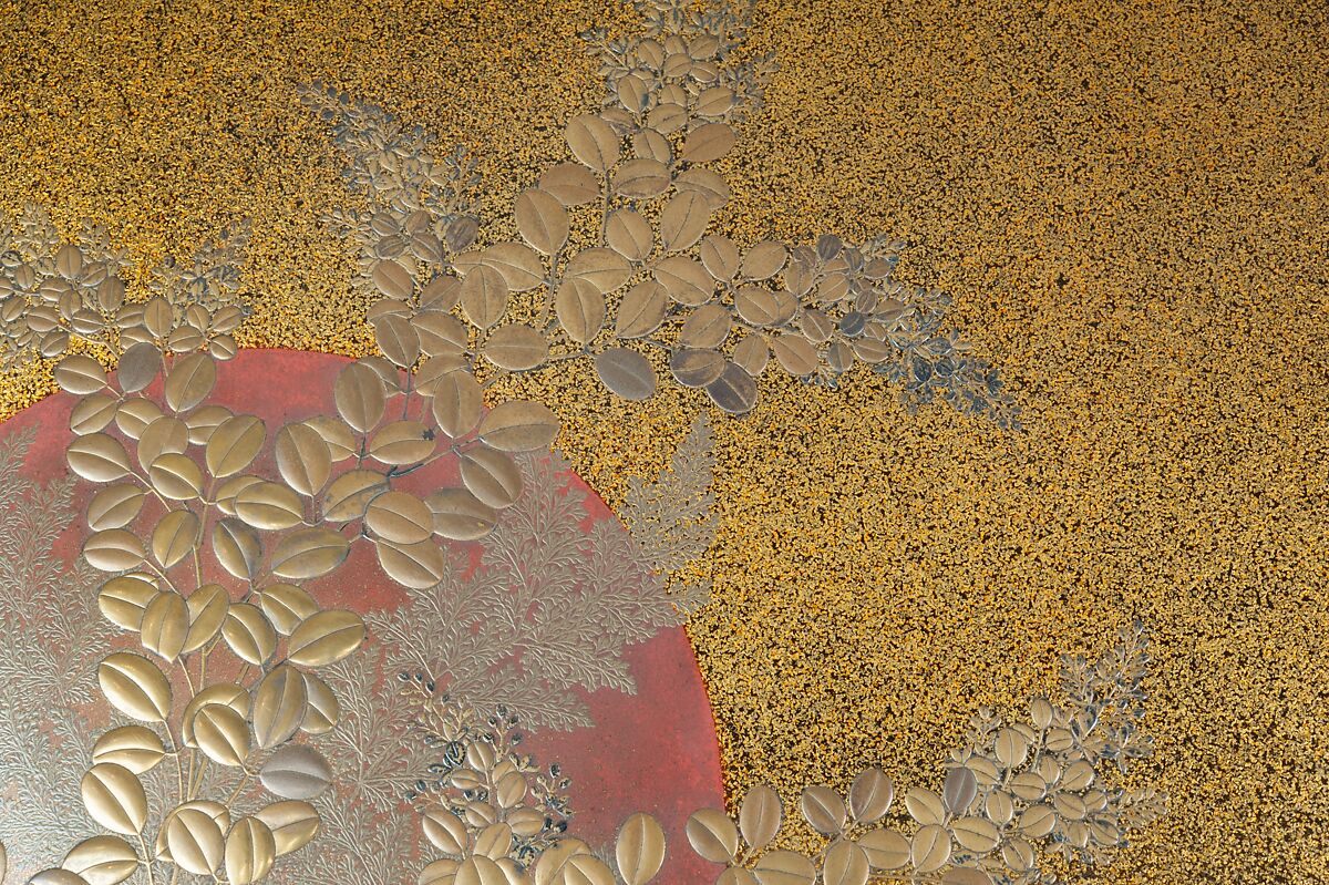 Writing Box with Design of Flowering Bush Clover and Sun, Gold, silver togidashimaki-e, hiramaki-e, takamaki-e, cut-out gold foil application, Japan