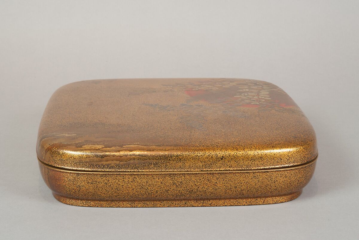 Writing Box with Design of Flowering Bush Clover and Sun, Gold, silver togidashimaki-e, hiramaki-e, takamaki-e, cut-out gold foil application, Japan