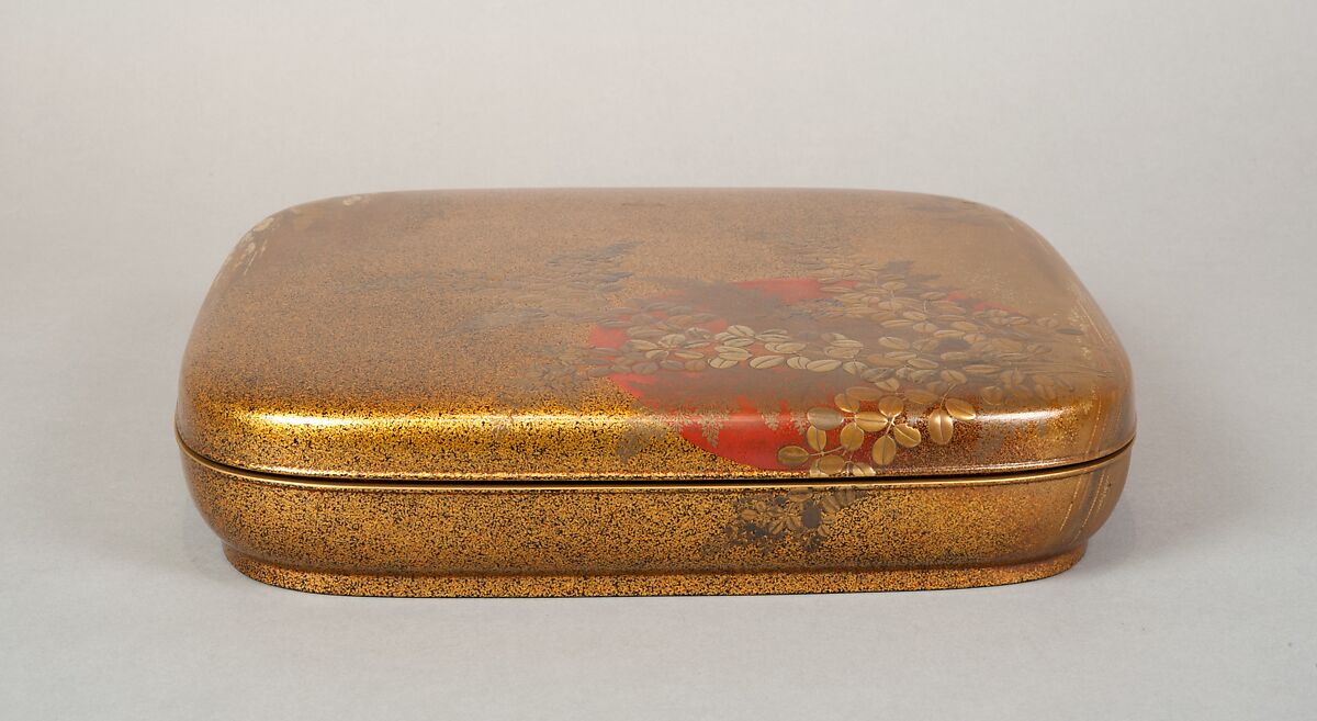 Writing Box with Design of Flowering Bush Clover and Sun, Gold, silver togidashimaki-e, hiramaki-e, takamaki-e, cut-out gold foil application, Japan