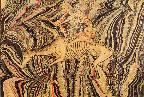 Ascetic Riding a Nag, Marbling, ink, opaque watercolor, and gold on paper