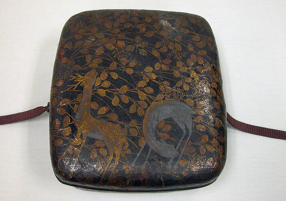 Covered Basket with Design of Bush Clover and Deer, Style of Hon'ami Kōetsu (Japanese, 1558–1637), Rattan body, gold, silver hiramaki-e, Japan
