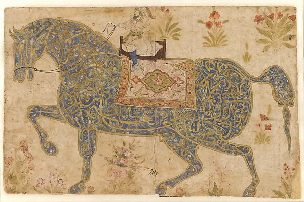 A Rider on an Epigraphic Horse, Ink, opaque watercolor, and gold on paper 