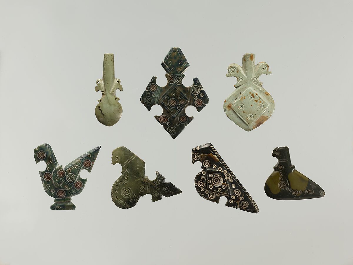 Kohl Flask, Serpentine; carved, incised