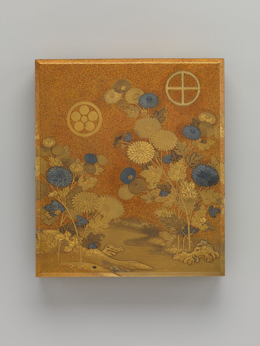 Box with Design of Chrysanthemums by a Stream, Sprinkled gold on lacquer (maki-e), Japan