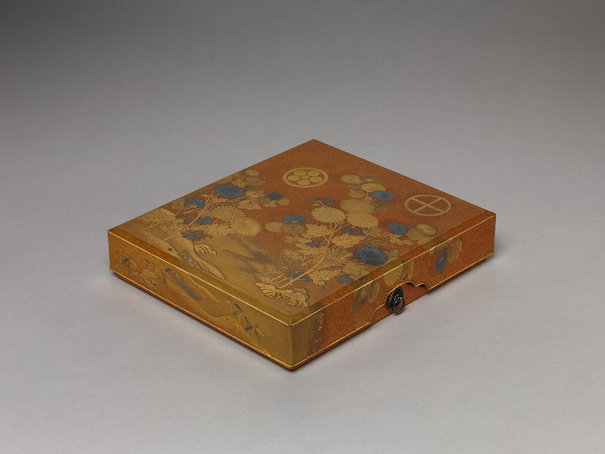 Box with Design of Chrysanthemums by a Stream, Sprinkled gold on lacquer (maki-e), Japan 