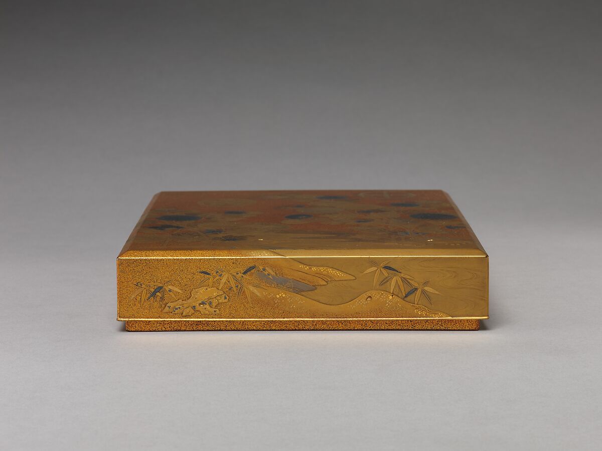 Box with Design of Chrysanthemums by a Stream, Sprinkled gold on lacquer (maki-e), Japan