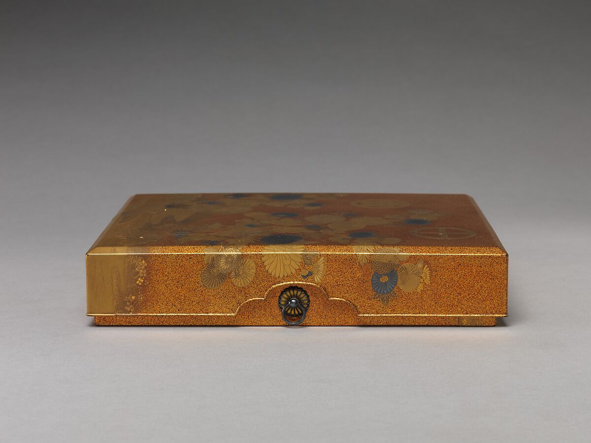 Box with Design of Chrysanthemums by a Stream, Sprinkled gold on lacquer (maki-e), Japan