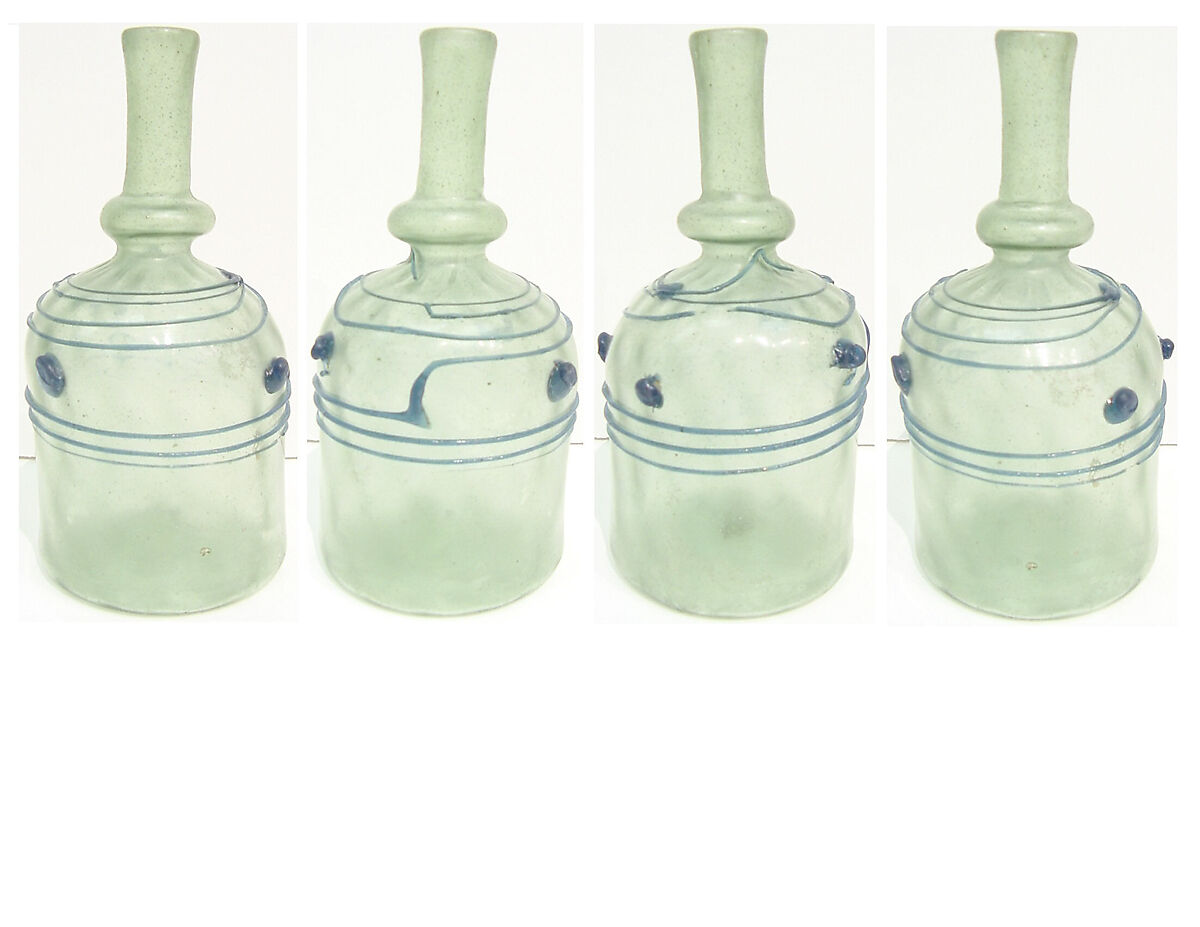 Bottle with Blue Trails, Glass; mold-blown with applied decoration