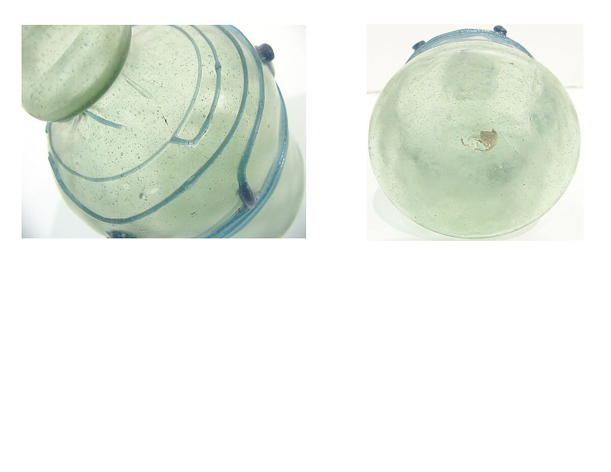 Bottle with Blue Trails, Glass; mold-blown with applied decoration