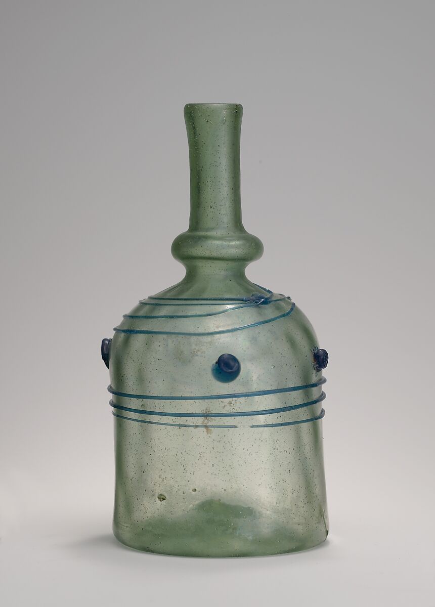 Bottle with Blue Trails, Glass; mold-blown with applied decoration 